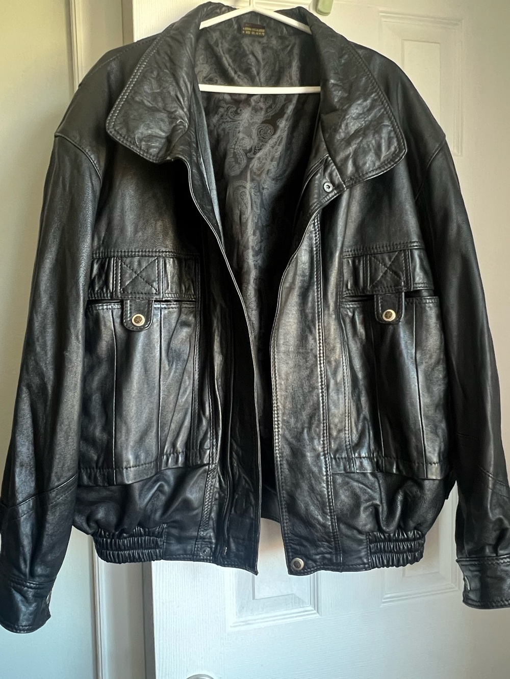 Vintage Vera Pelle Black Leather Bomber Jacket - Made in Italy - Men's L
